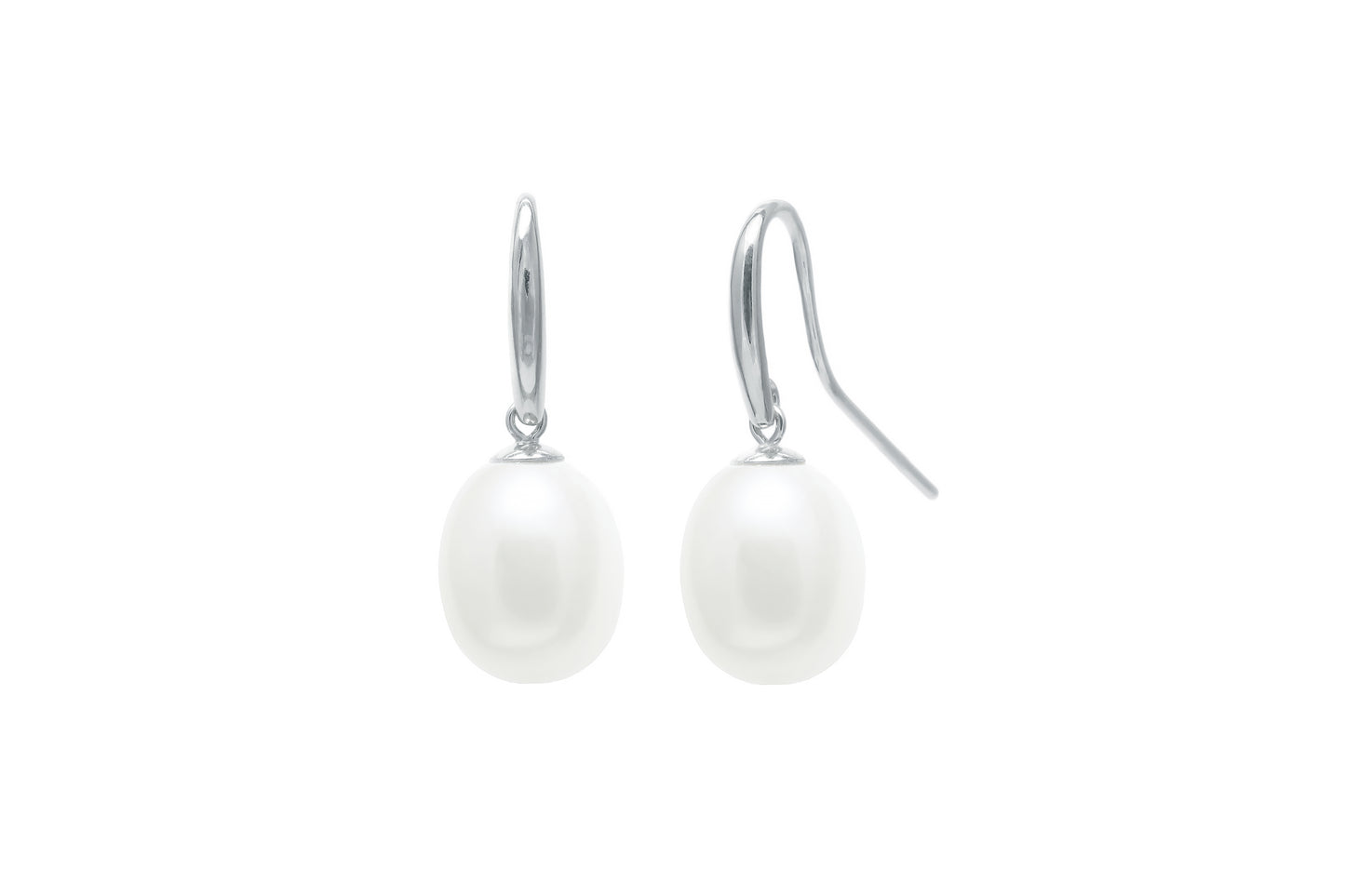9ct White Gold White Freshwater Cultured Pearl Teardrop 9-10mm Hook Wire Earrings