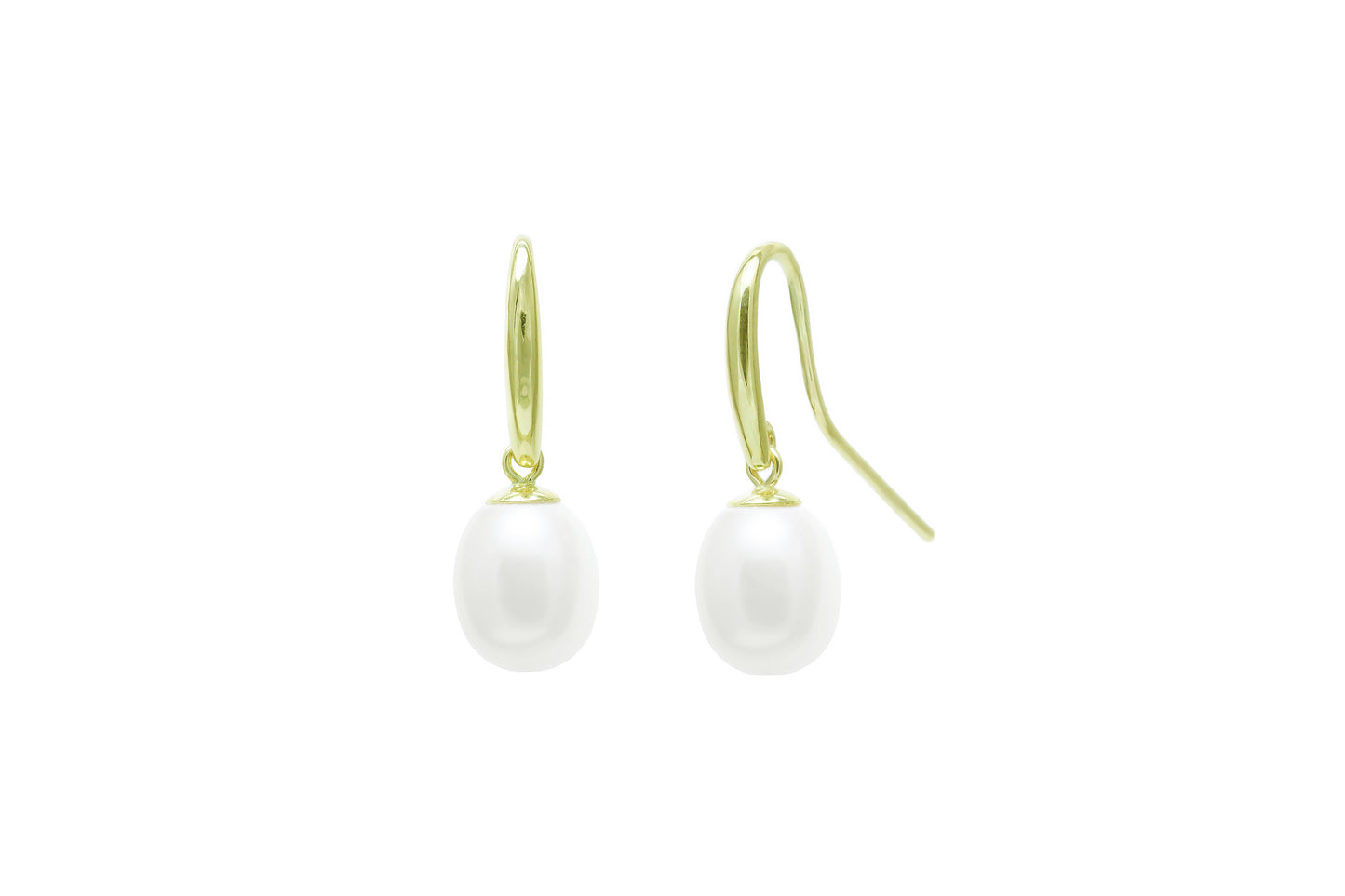 9ct Yellow Gold Freshwater Cultured Pearl Teardrop 7.5-8mm Hook Wire Earrings