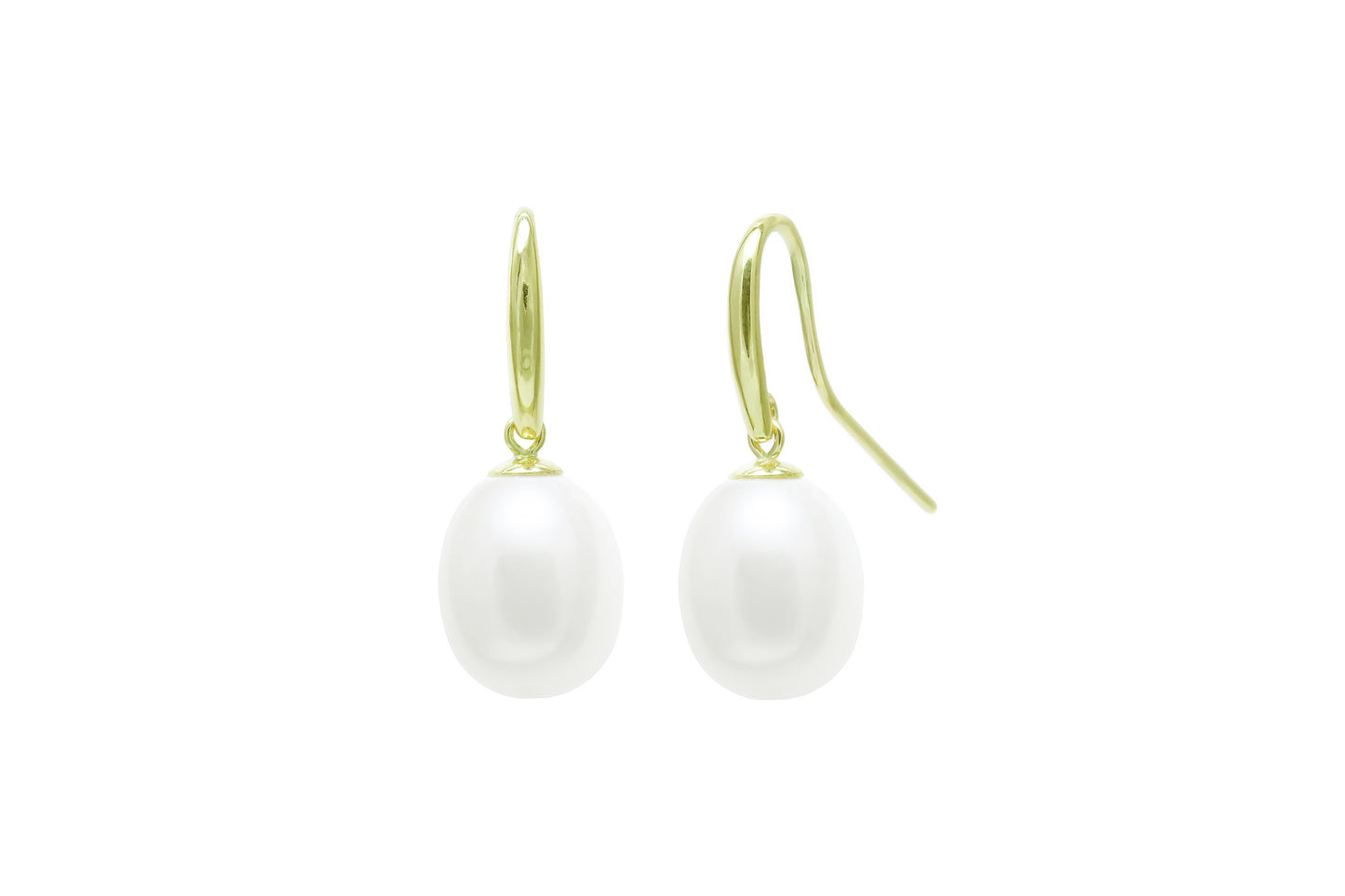 9ct Yellow Gold White Freshwater Cultured Pearl 9-10mm Teardrop Hook Wire Earrings