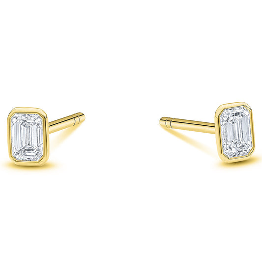 9ct Yellow Gold Laboratory Grown 0.52ct Emerald Cut Bezel Set Stud Earrings