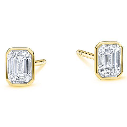 9ct Yellow Gold Laboratory Grown 2.02ct Radiant Cut Bezel Set Stud Earrings