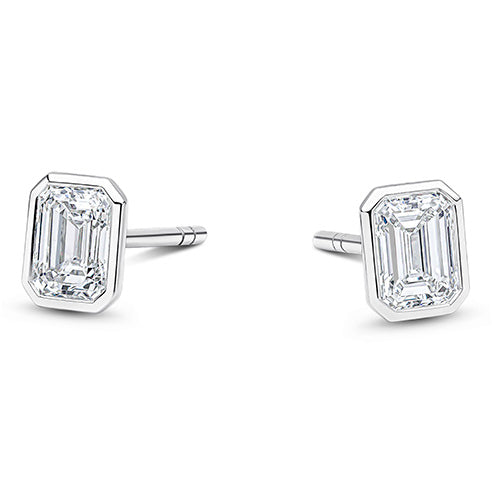 9ct White Gold Laboratory Grown 1.07ct Emerald Cut Bezel Set Stud Earrings