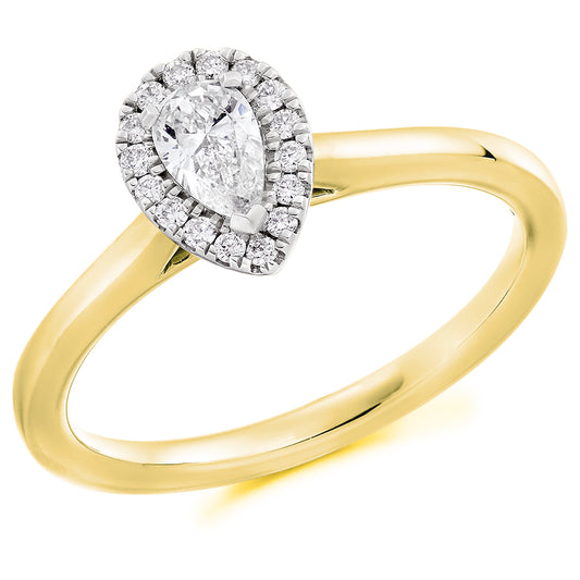 18ct Yellow Gold Pear Cut 0.34ct Diamond Halo Ring