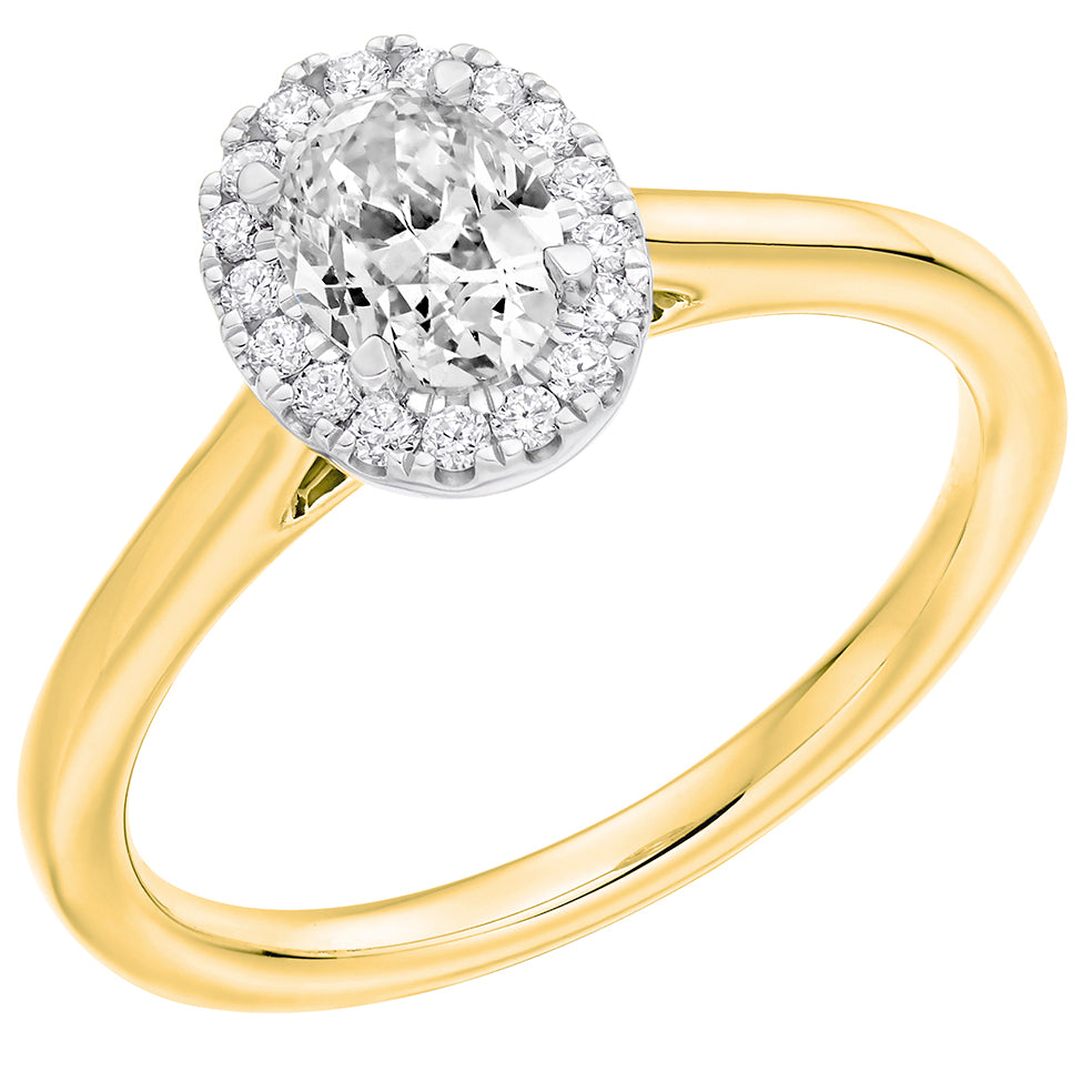 18ct Yellow Gold Oval 0.36ct Diamond Halo Ring