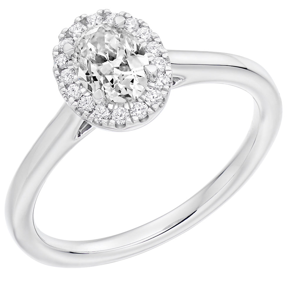 Platinum Oval Cut 0.36ct Diamond Halo Ring