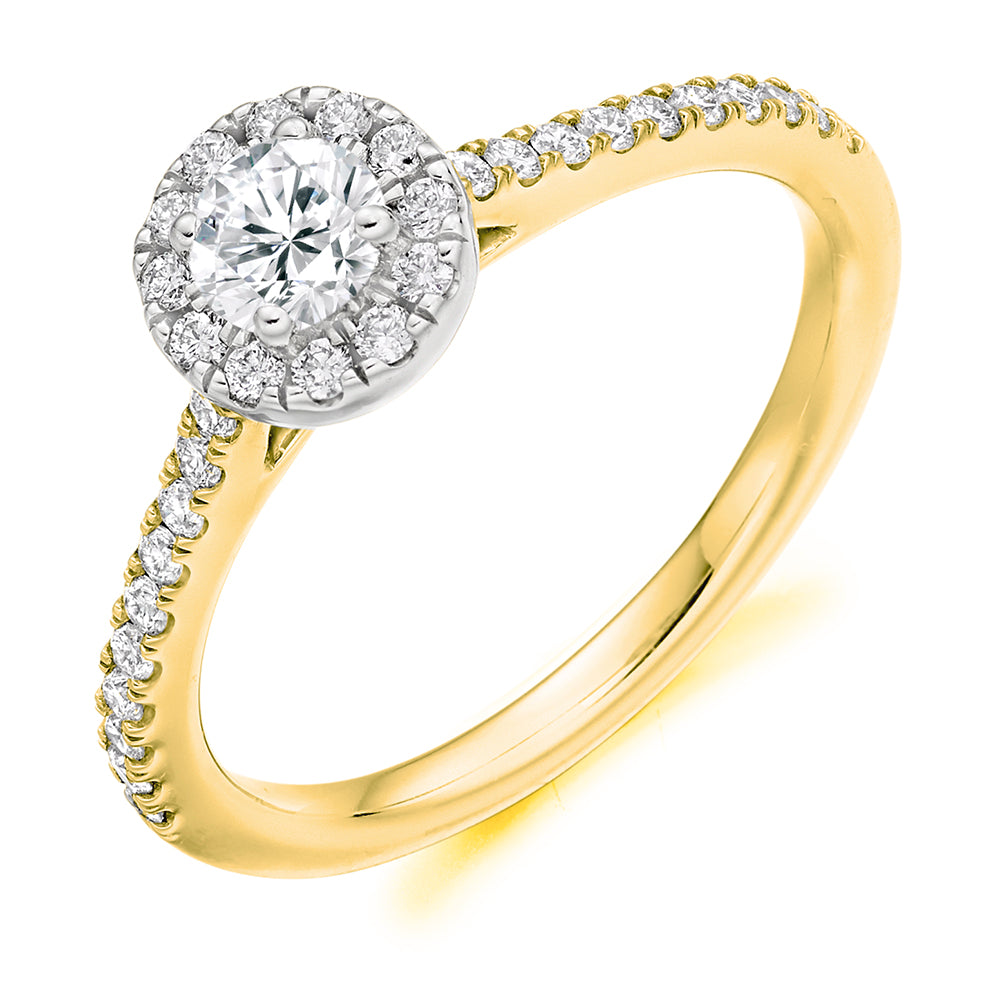 18ct Yellow Gold Brilliant Cut 0.53ct Diamond Halo Ring