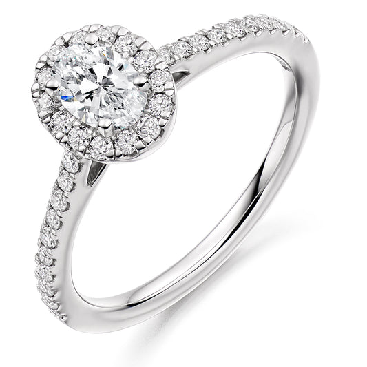 Platinum Oval 0.68ct Diamond Halo Ring