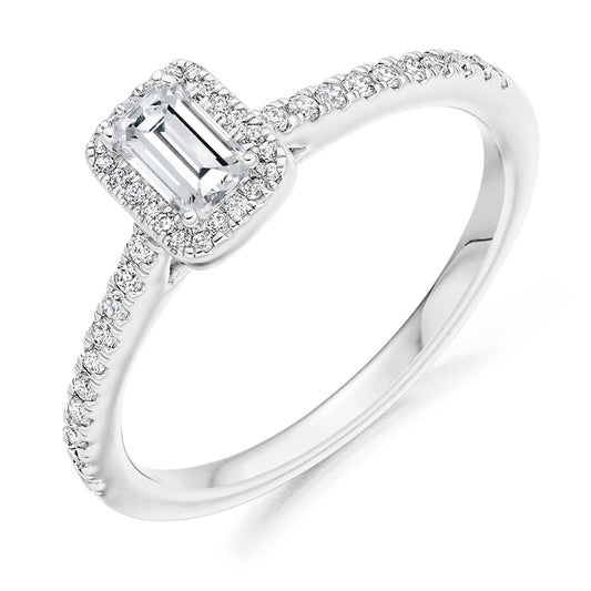 Platinum Emerald Cut 0.43ct Diamond Halo Ring