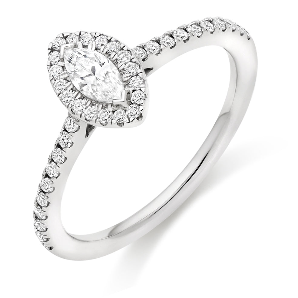 Platinum Marquise Cut 0.49ct Diamond Halo Ring
