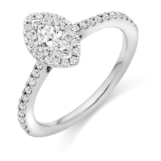 Platinum Marquise Cut 0.66ct Diamond Halo Ring