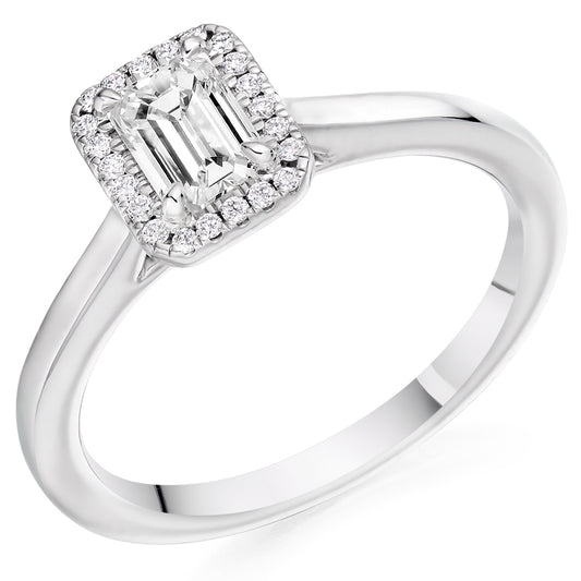 Platinum Emerald Cut 0.60ct Diamond Halo Ring