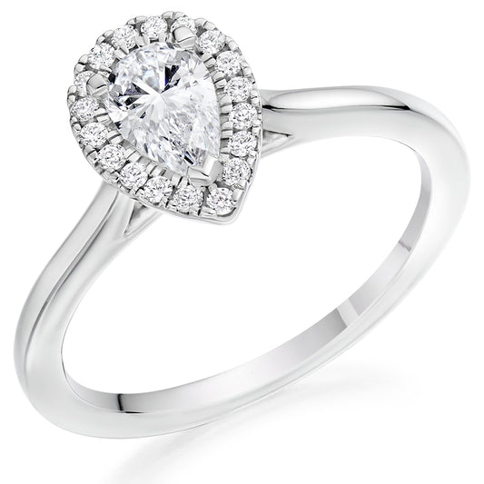 Platinum 0.55ct Pear Cut Diamond Halo Ring