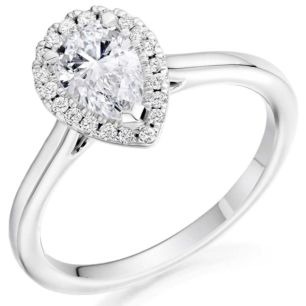 Platinum 0.70ct Pear Cut Diamond Halo Ring