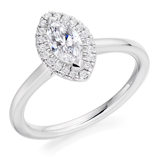 Platinum 0.50ct Marquise Cut Diamond Halo Ring