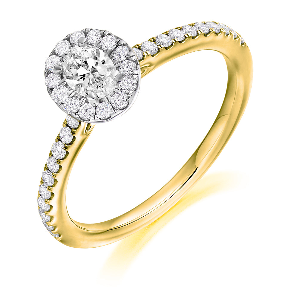 18ct Yellow Gold Oval Cut 0.59ct Diamond Halo Ring