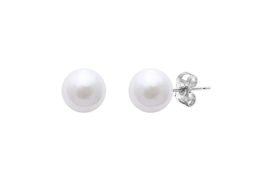 18ct White Gold 7-7.5mm White Akoya Pearl Stud Earrings