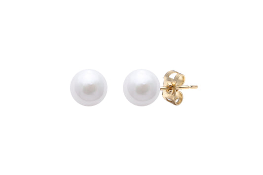 18ct Yellow Gold 6-6.5mm White Akoya Pearl Stud Earrings