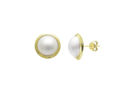 9ct Yellow Gold Mabe 10-11mm Pearl Stud Earrings