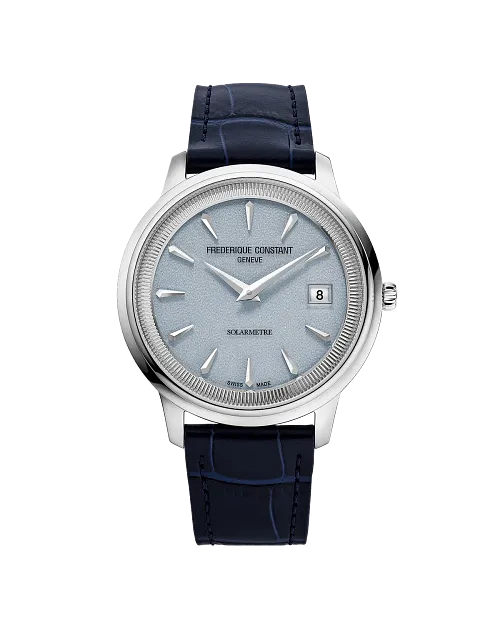Frederique Constant Stainless Steel Moneta Solarmetre Pale Blue Dial Strap Watch FC-120LB3S6