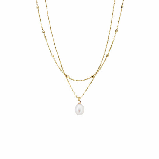 Clogau Nature's Wonder 9ct Solid Gold Beachcomber Layered Necklace with Pearl GBCH828