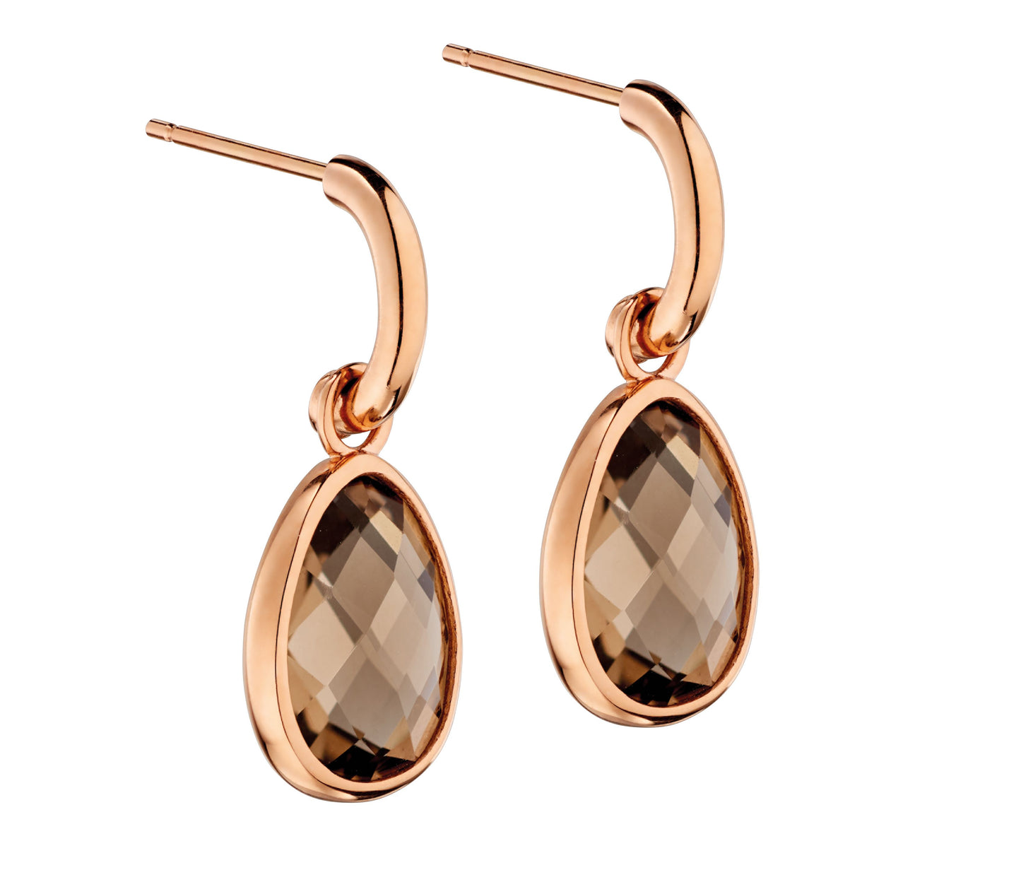 Pre-Owned 9ct Rose Gold Teardrop Quartz Hoop Earrings