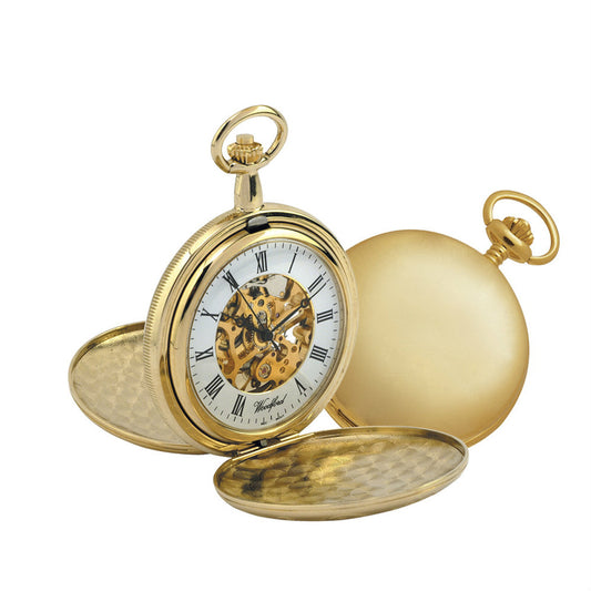 Yellow Gold Plated Skeleton Full Pocket Watch