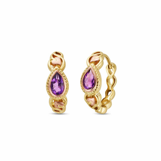 Royal Clogau® 9ct Solid Gold Delphinium Huggie Hoop Earrings with Amethyst GROY1400