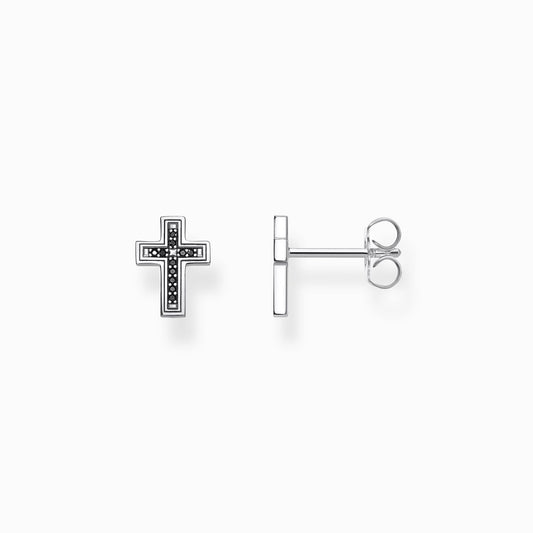 Thomas Sabo Sterling Silver Rebel Black Cubic Zirconia Cross Stud Earrings H2112-643-11