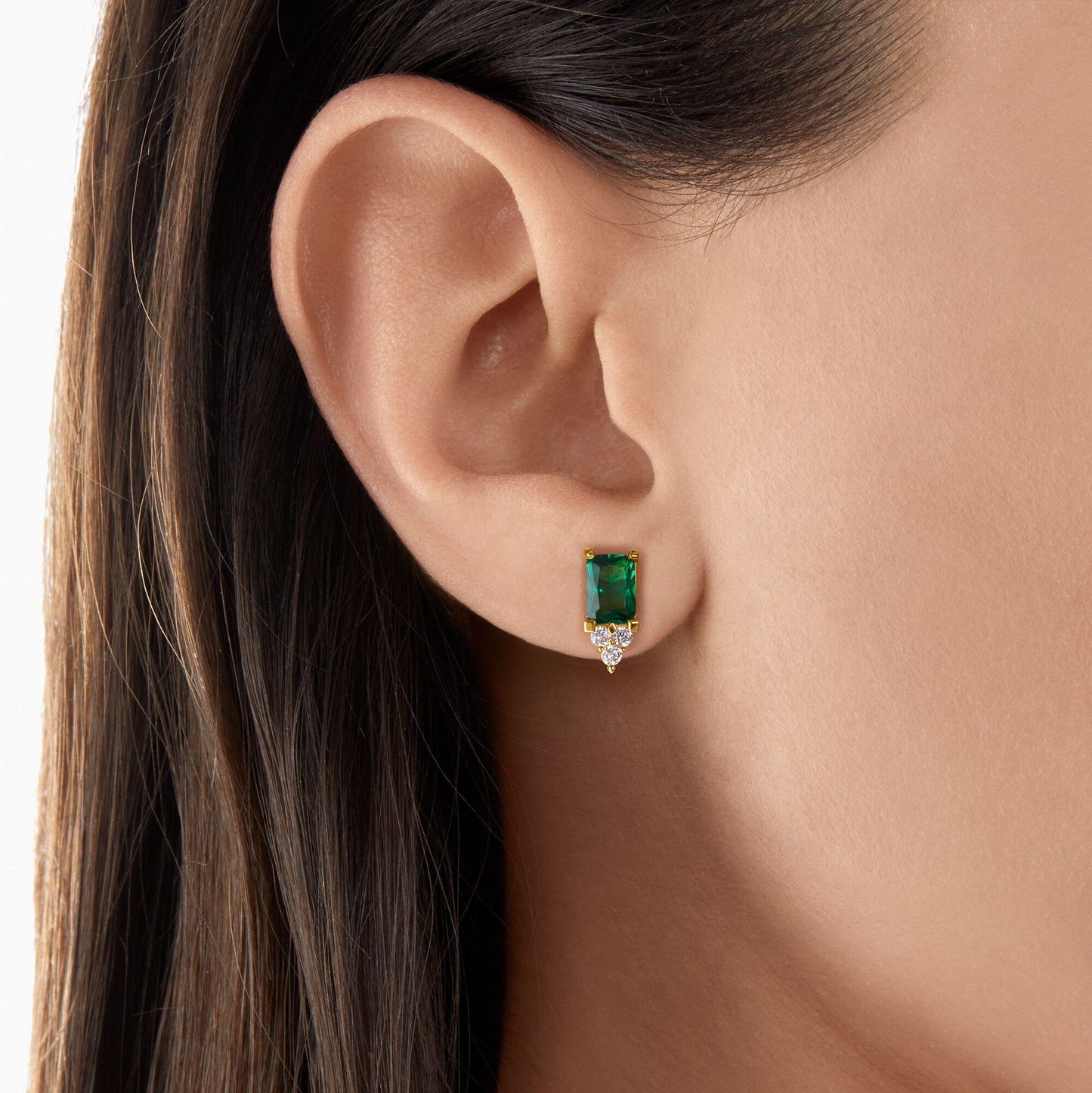 Thomas Sabo Yellow Gold Plated Green Stone and Cubic Zirconia Stud Earrings H2173-971-6