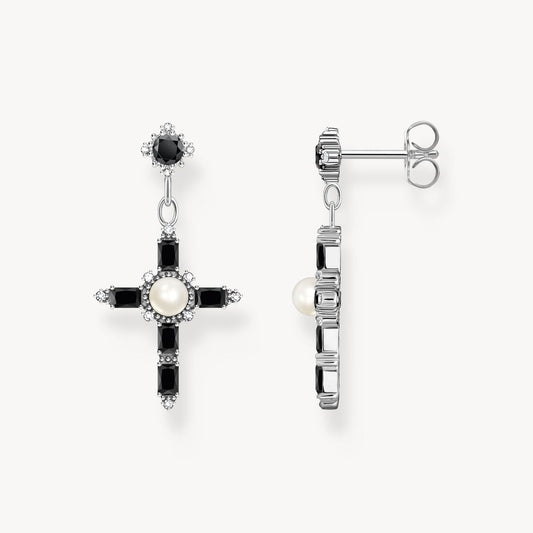 Thomas Sabo Sterling Silver Black Cubic Zirconia Cross Drop Earrings H2312-167-11
