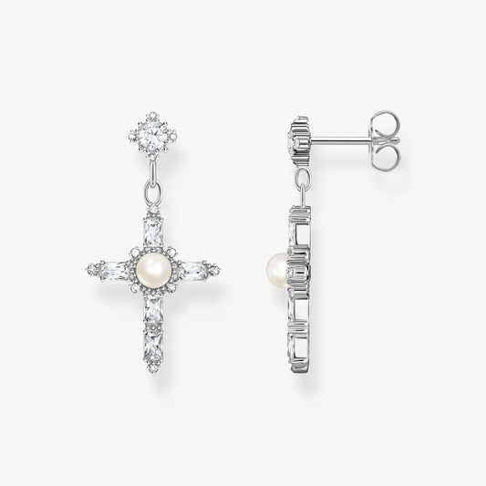 Thomas Sabo Sterling Silver White Cubic Zirconia Drop Cross Earrings H2312-167-14