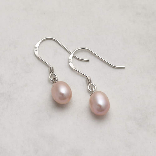 Jersey Pearl Pink 6mm Freshwater Cultured Pearl Drop Earrings