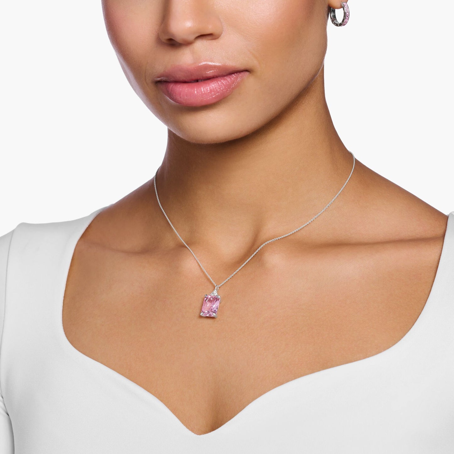 Thomas Sabo Sterling Silver Pink Cubic Zirconia Necklace KE1964-051-9-L45V