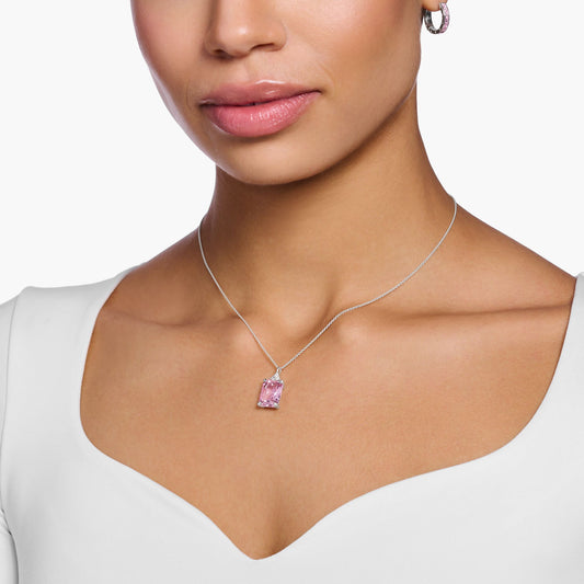 Thomas Sabo Sterling Silver Pink Cubic Zirconia Necklace KE1964-051-9-L45V
