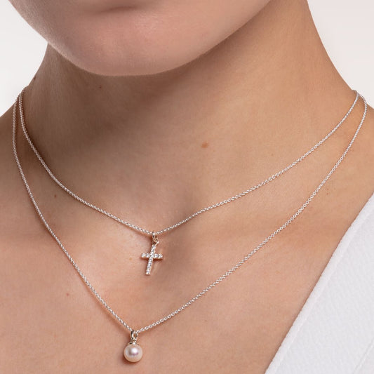 Thomas Sabo Sterling Silver Cubic Zirconia Mini Cross Necklace KE2069-051-14