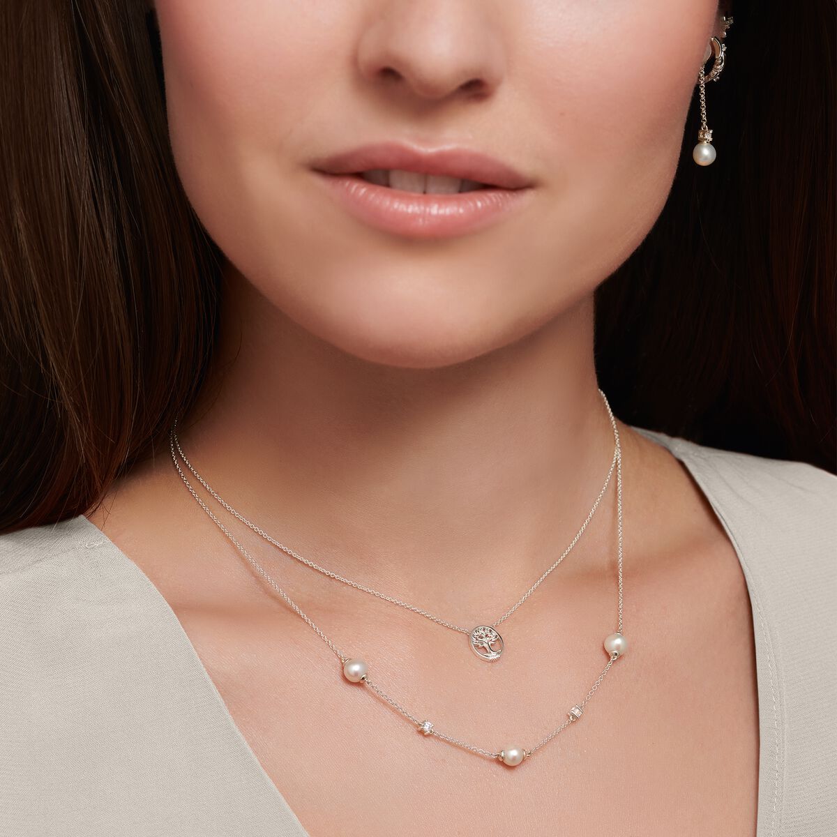 Thomas Sabo Sterling Silver Freshwater Cultured Pearl Alternating Necklace KE2120-167-14