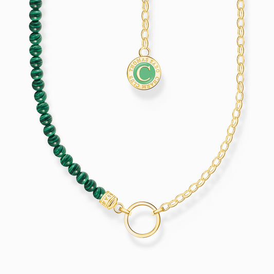 Thomas Sabo Charmista Green Bead and Yellow Gold Plated Necklace KE2190-140-6