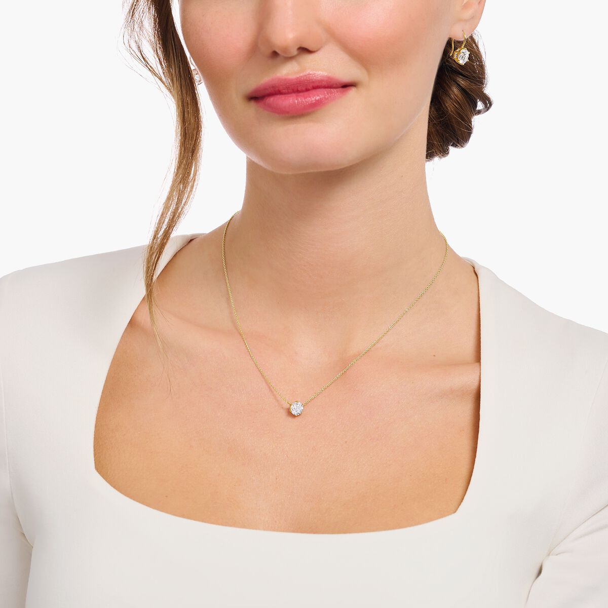 Thomas Sabo Yellow Gold Plated Cubic Zirconia Necklace KE2210-414-14