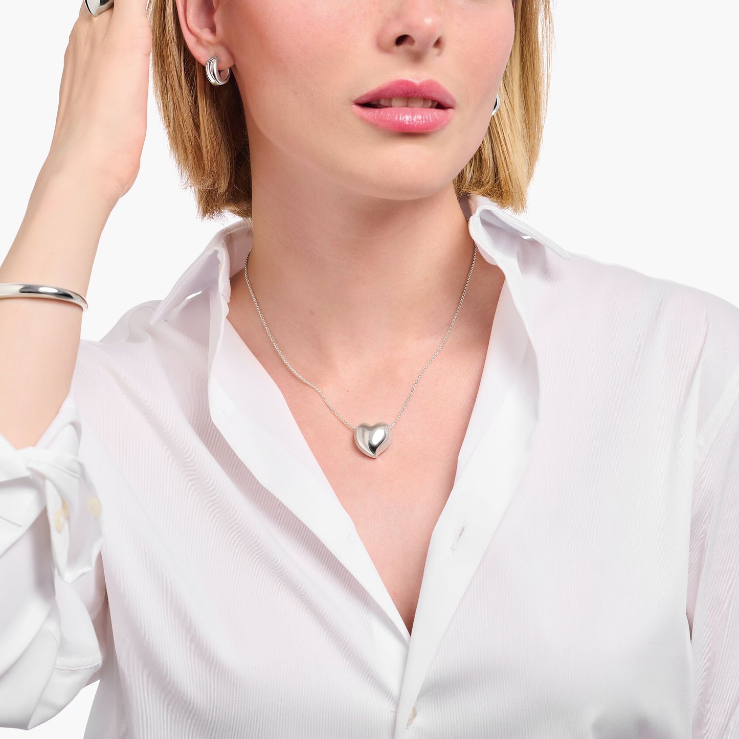 Thomas Sabo Sterling Silver Large Polished Hollow Heart Slider Necklace KE2276-001-21
