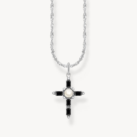 Thomas Sabo Sterling Silver Black Cubic Zirconia Cross And Chain KE2296-167-11