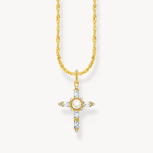 Thomas Sabo Yellow Gold Plated White Cubic Zirconia Cross With Chain KE2296-445-14