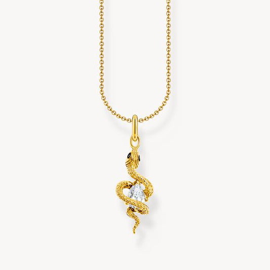 Thomas Sabo Yellow Gold Plated Snake With White Cubic Zirconia Necklace KE2300-565-14