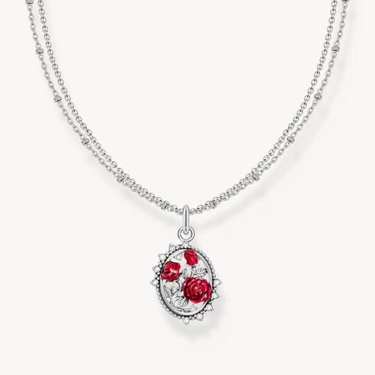 Thomas Sabo Sterling Silver Oval Red Rose Romance Necklace KE2302-691-10