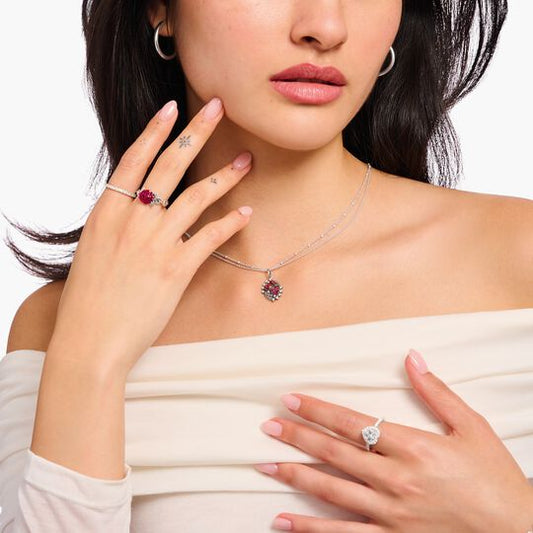 Thomas Sabo Sterling Silver Oval Red Rose Romance Necklace KE2302-691-10