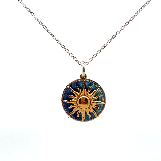 Sterling Silver Enamel Sun And Moon Pendant And Adjustable Chain
