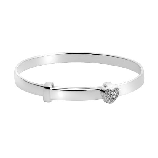 Little Star LUXE Childrens Silver Diamond Micro Pave Heart Bangle Vega LSB0629
