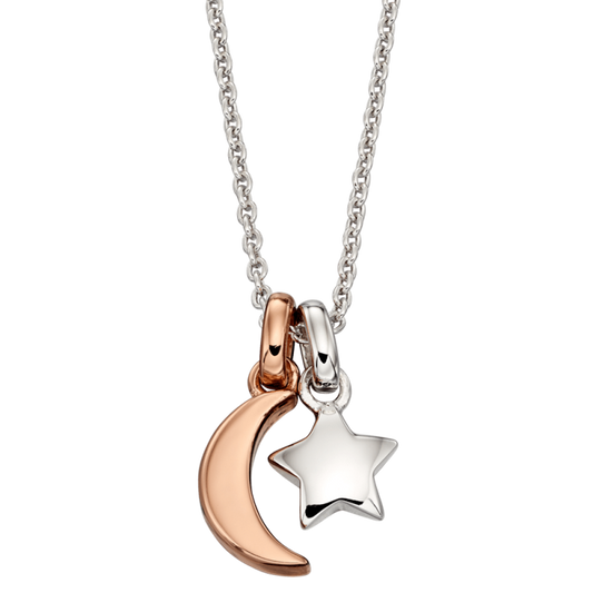 Little Star Sterling Silver and Rose Gold Plated Star and Moon Necklace LSN0123