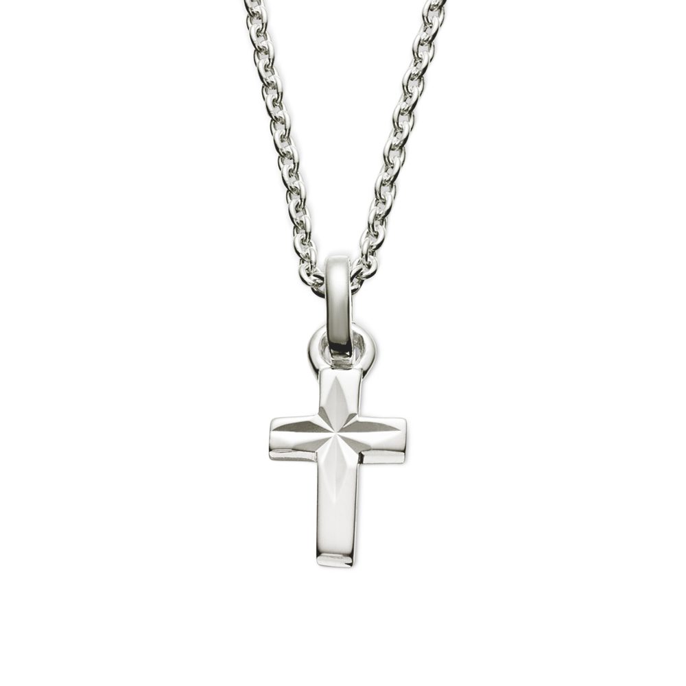 Little Star Jade Diamond Cut Mini Silver Cross And Chain