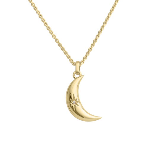 Little Star LUXE Childrens 9ct Yellow Gold Diamond Moon Necklace Alya LSN0617