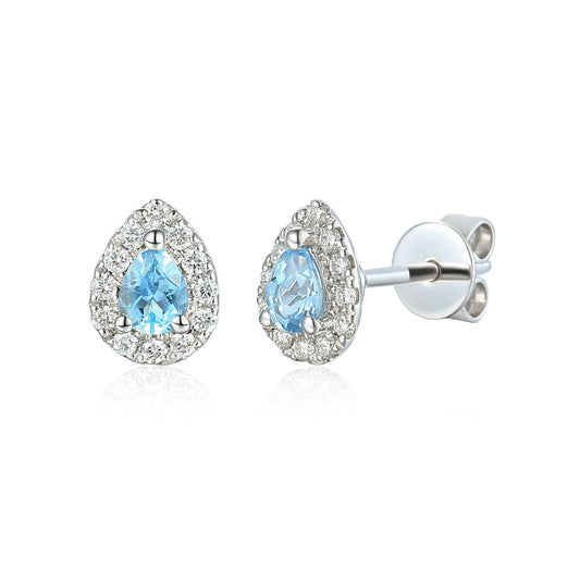 9ct White Gold Aquamarine and Diamond Pear Cut Stud Earrings Aquamarine Birthstone